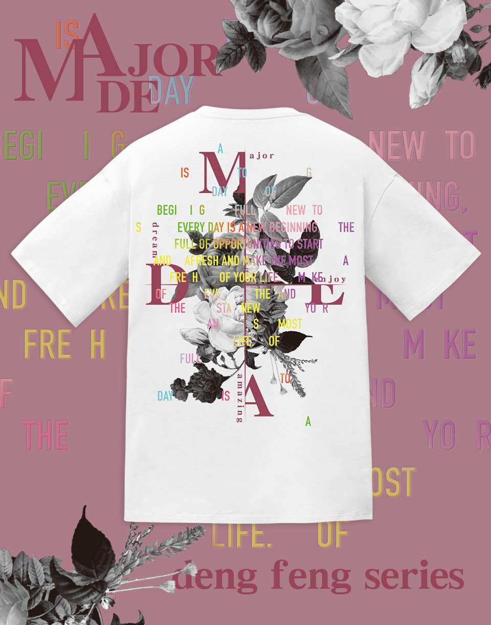 黑白花卉漸層字母短T