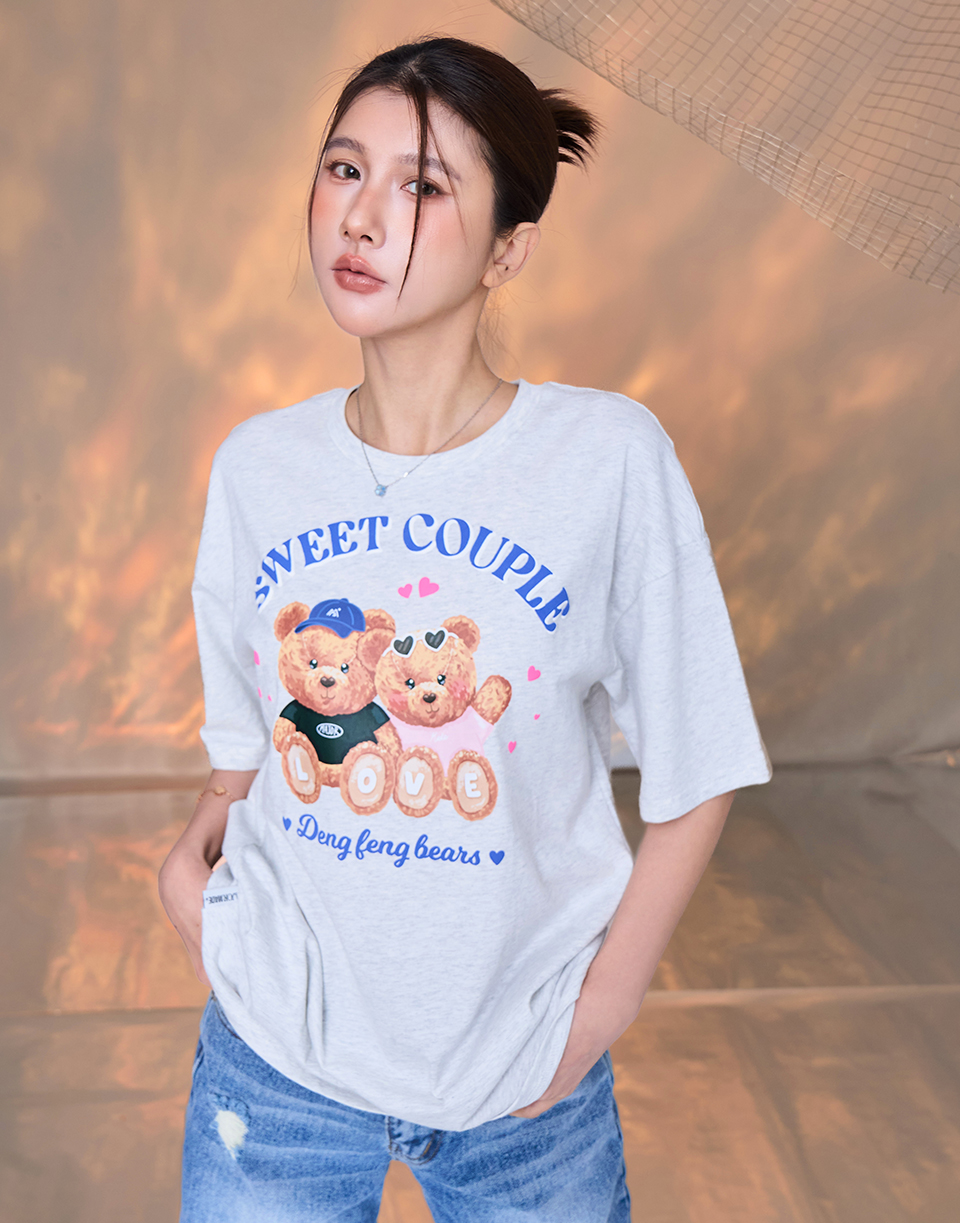 登峰情侶熊泡泡膠短T