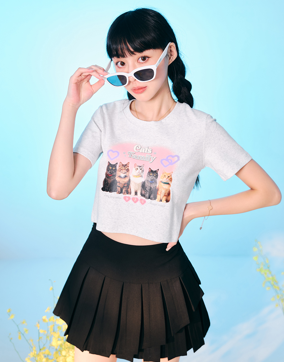雙雙對對貓貓亮粉短版T