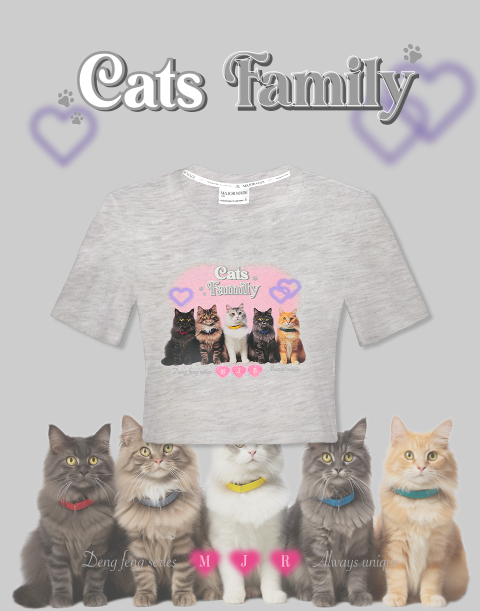 雙雙對對貓貓亮粉短版T
