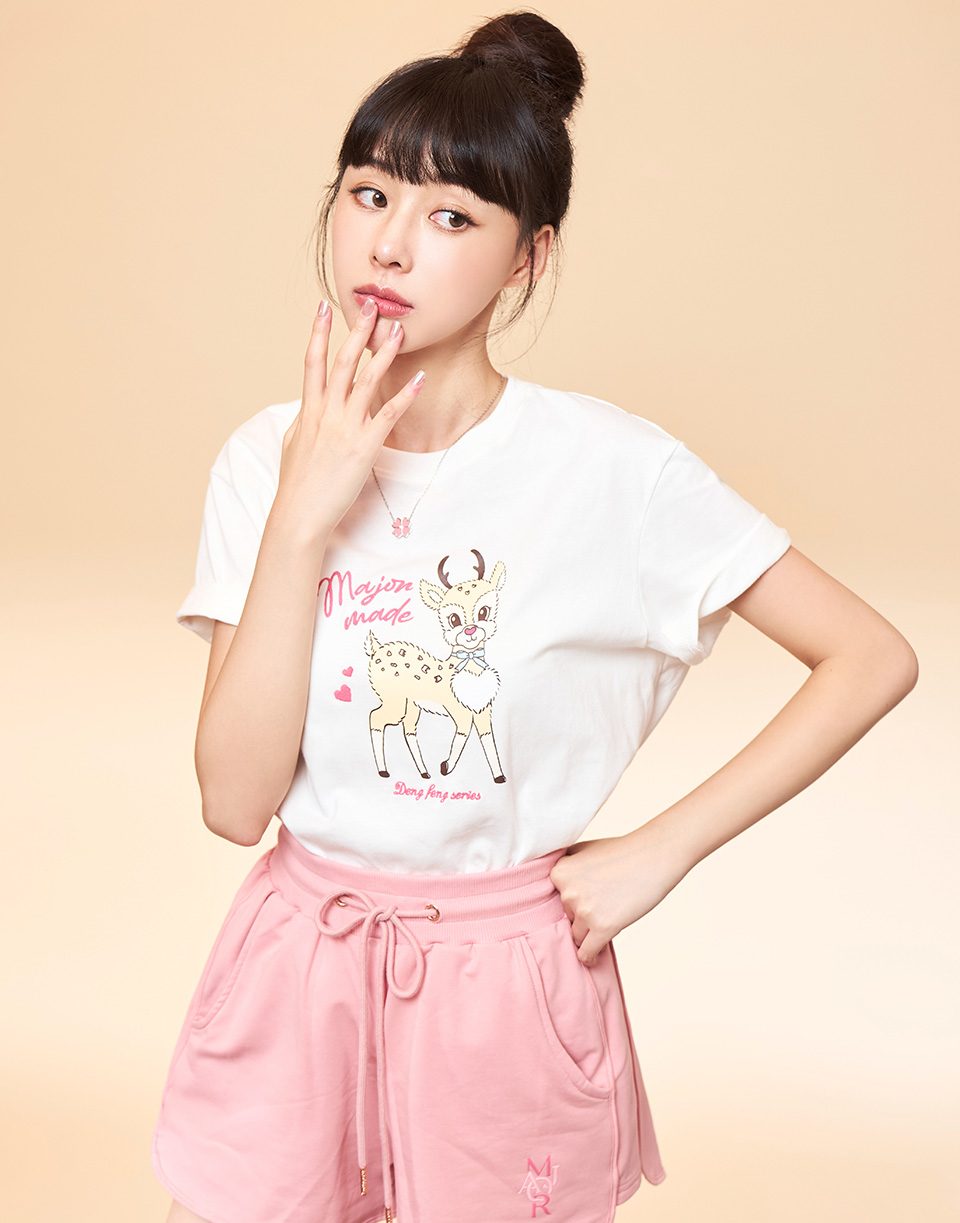 卡蜜拉小鹿刺繡棉短T