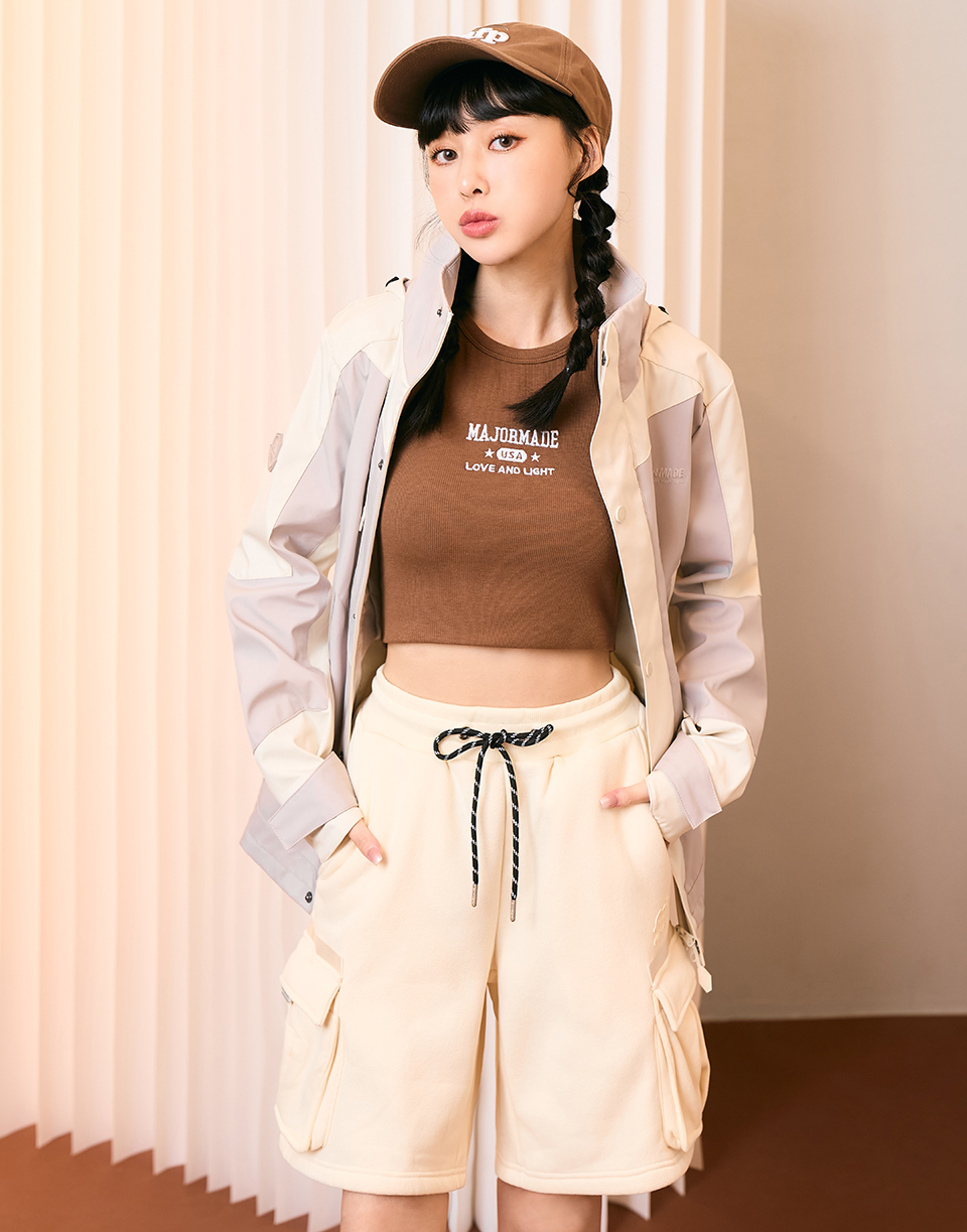 立體口袋厚磅五分棉褲'