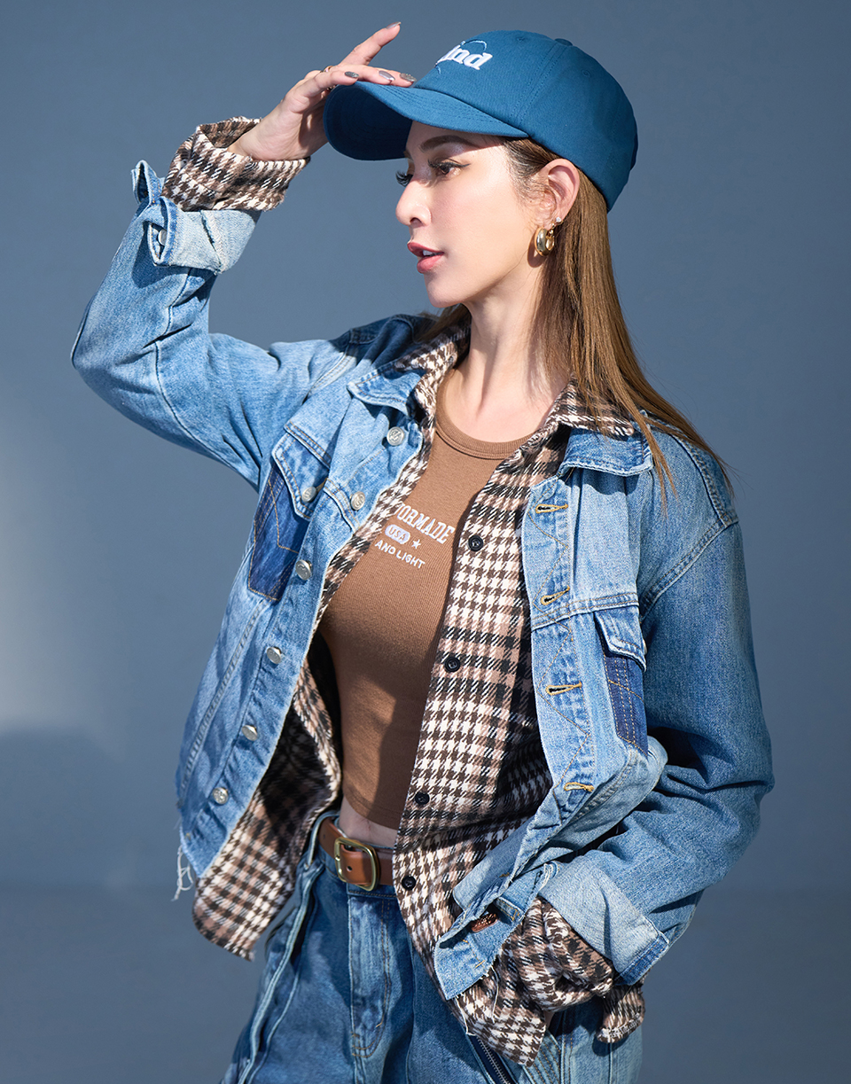 口袋撞色厚磅牛仔外套