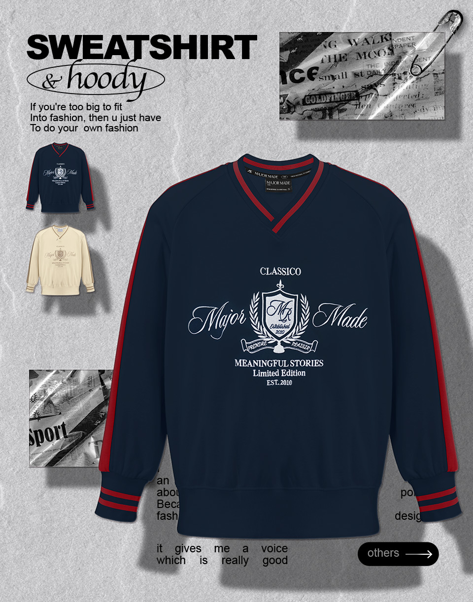 美式復古V領撞色大學T