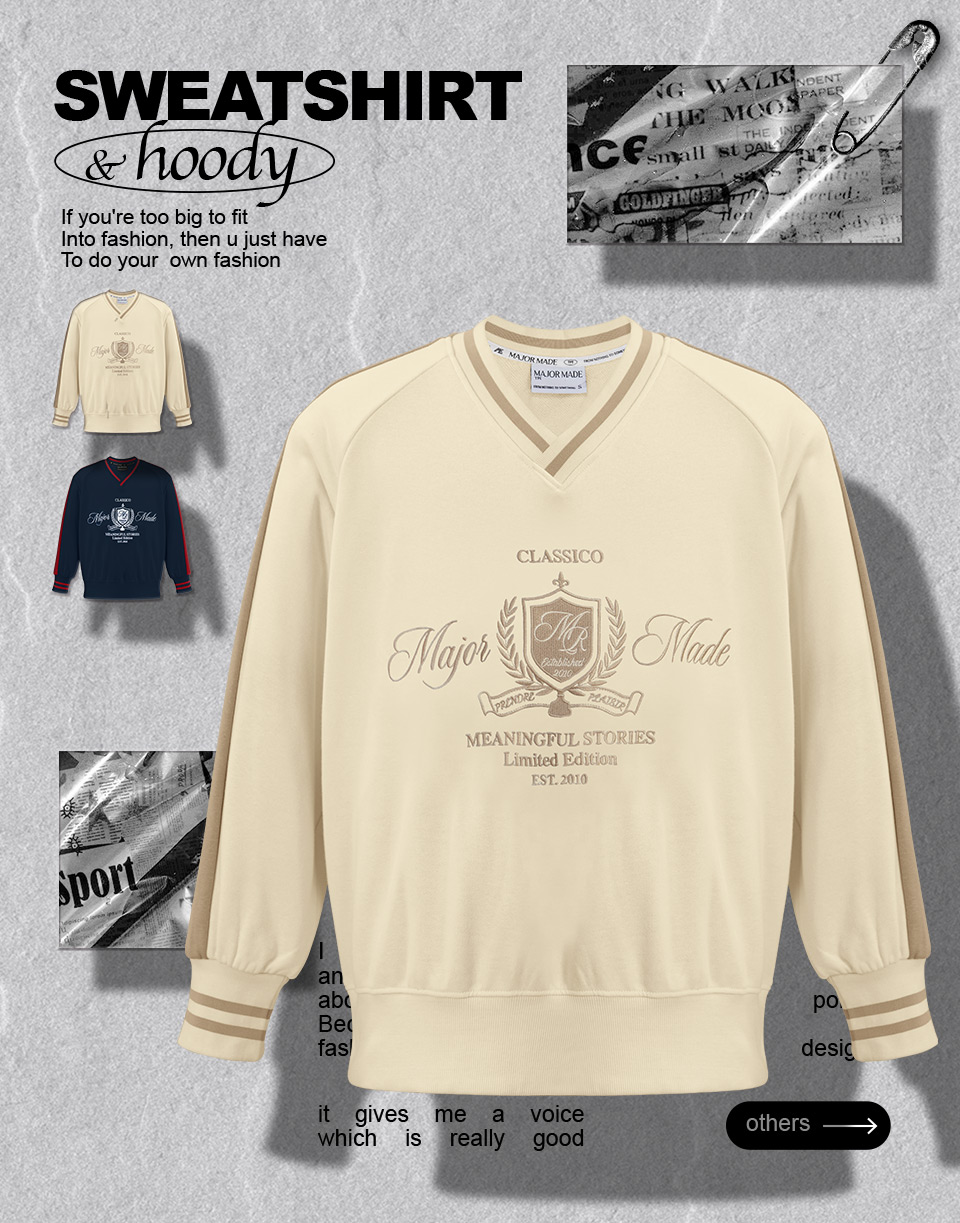 美式復古V領撞色大學T