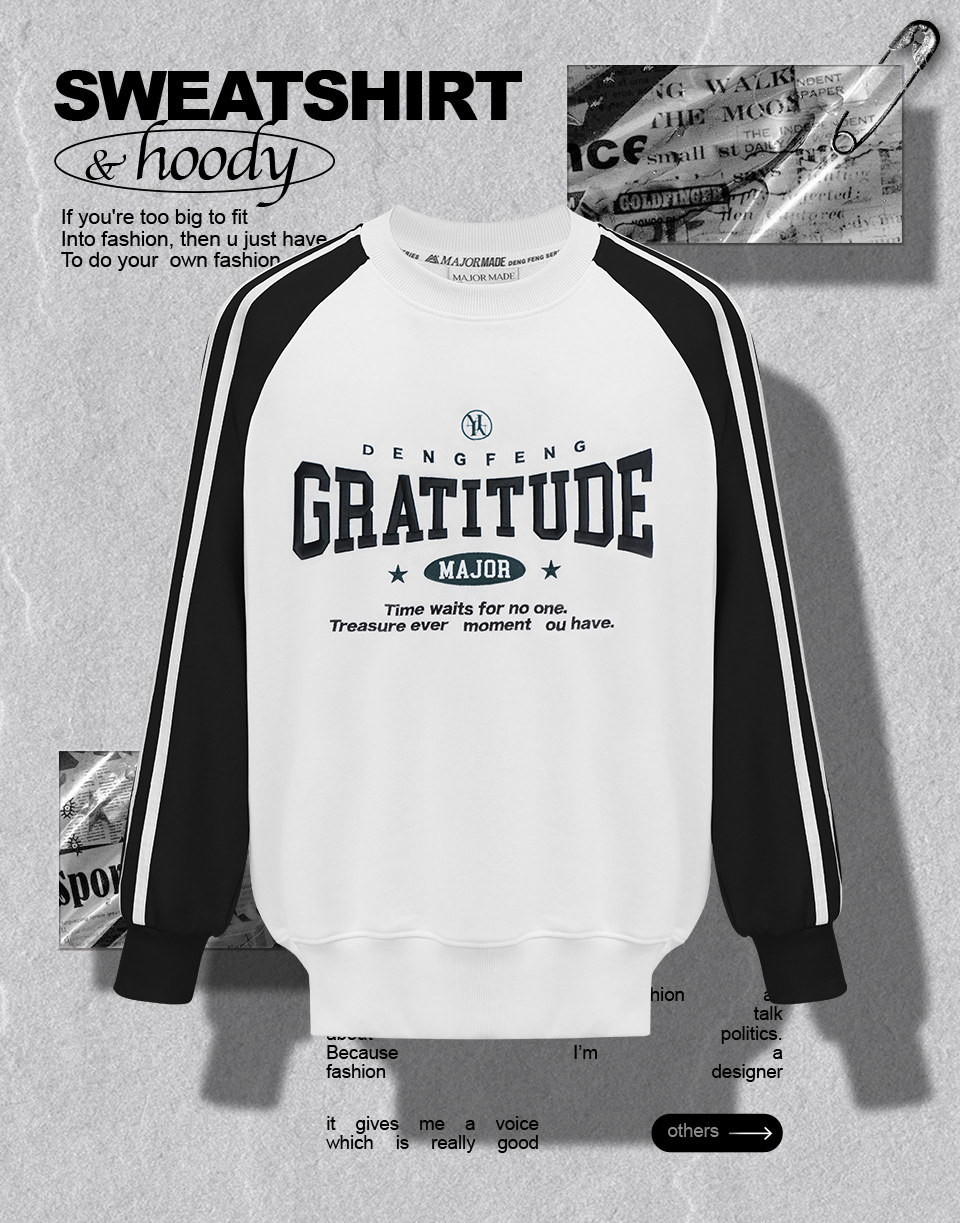 運動風文字刺繡大學T