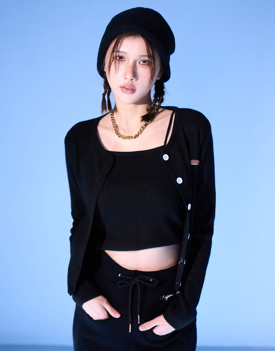 兩件式柔感針織背心罩衫