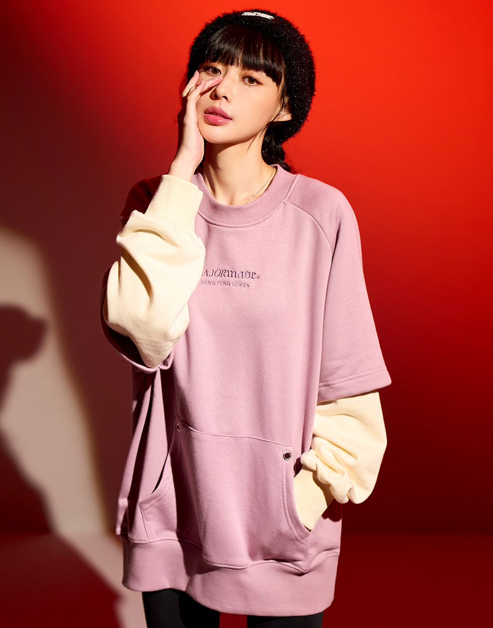 假兩件雙色拼接大學T