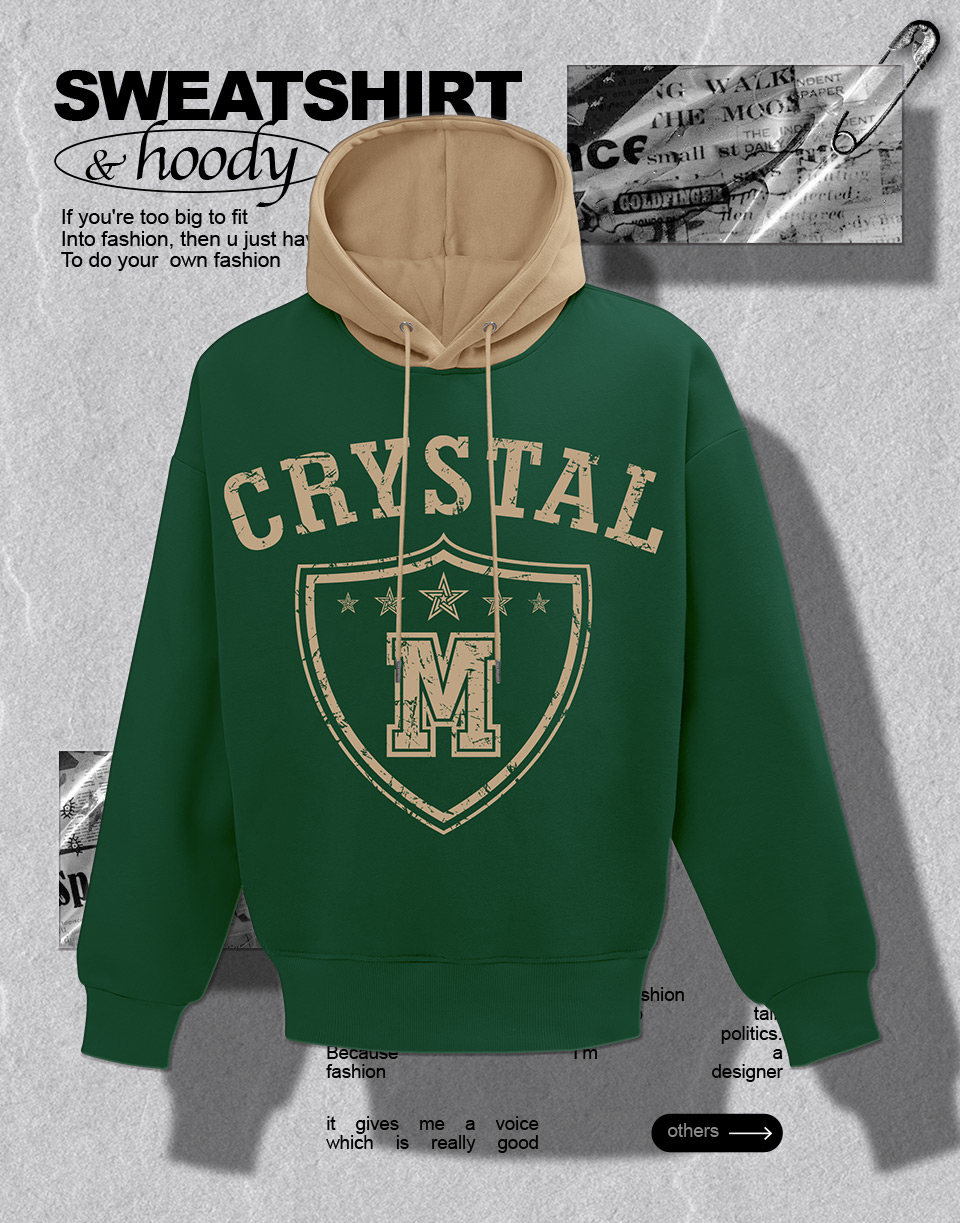 破損感CRYSTAL撞色美式帽T