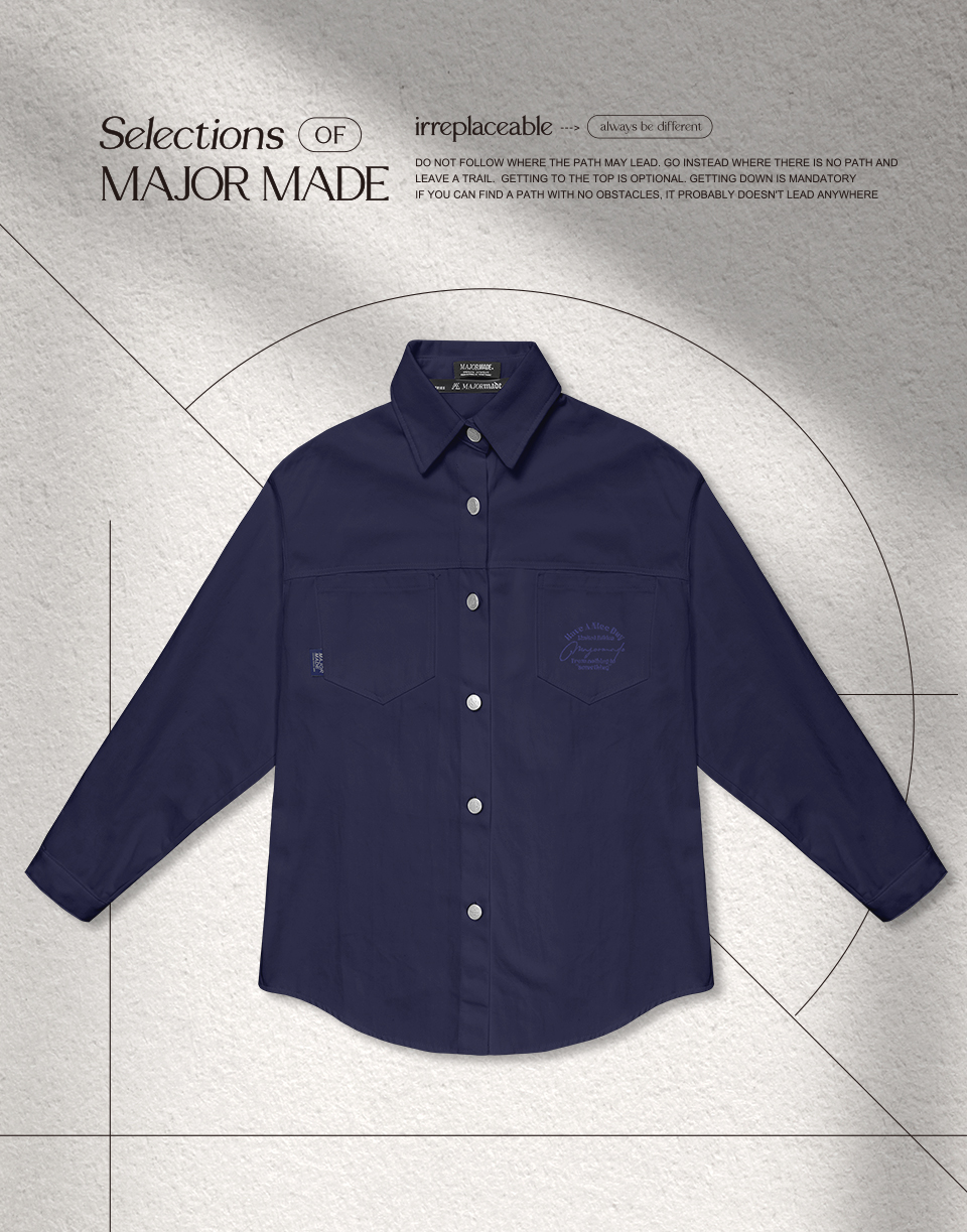 百搭刺繡小標斜紋襯衫