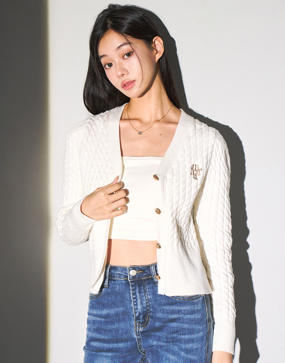 金釦麻花針織外套'