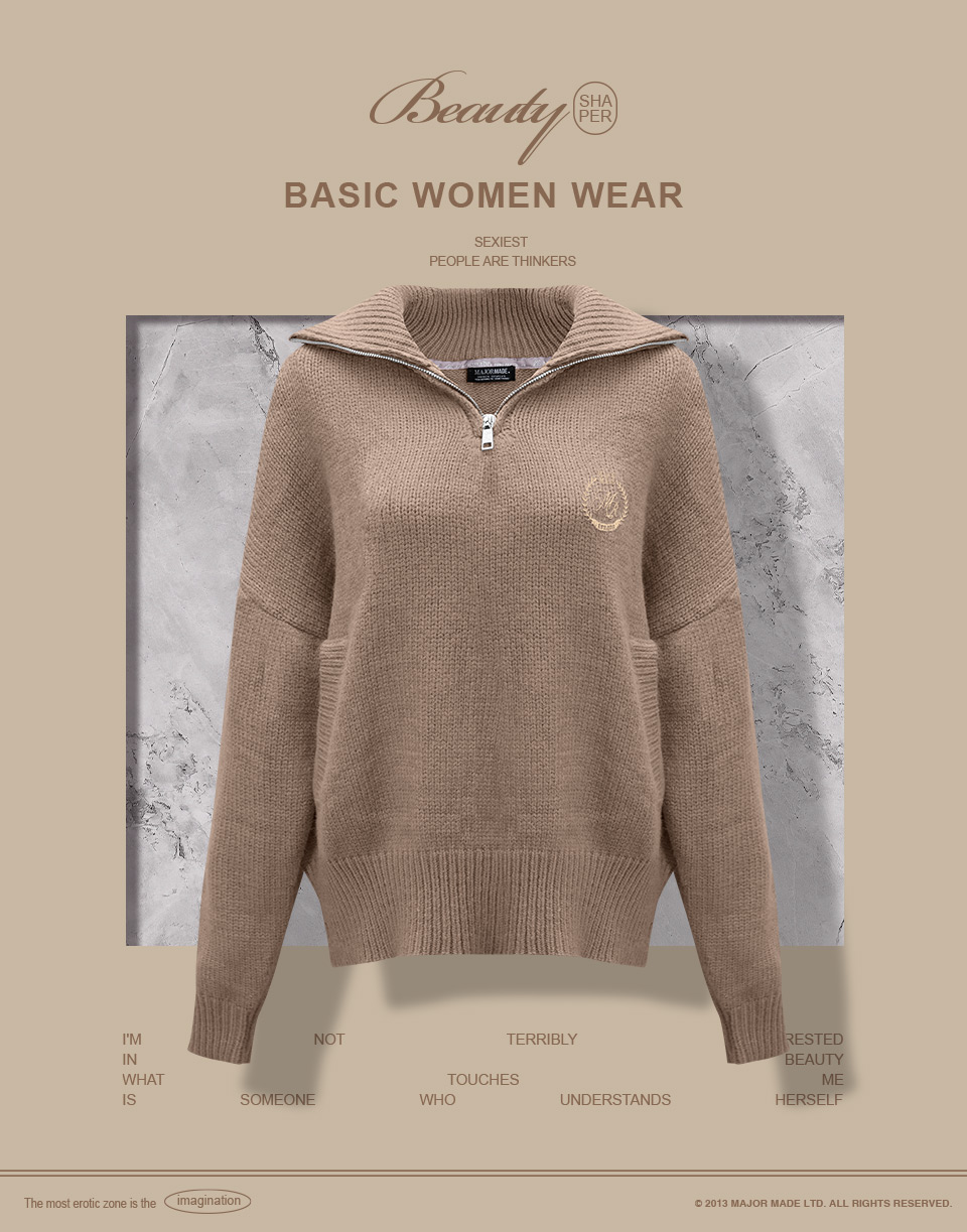 時髦半拉鍊刺繡針織上衣