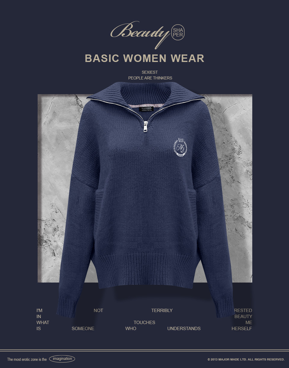 時髦半拉鍊刺繡針織上衣