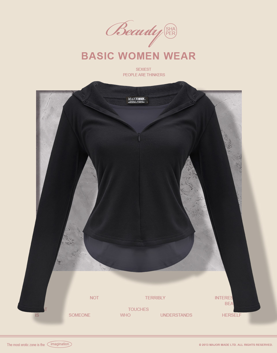 假兩件連帽短絨長袖上衣