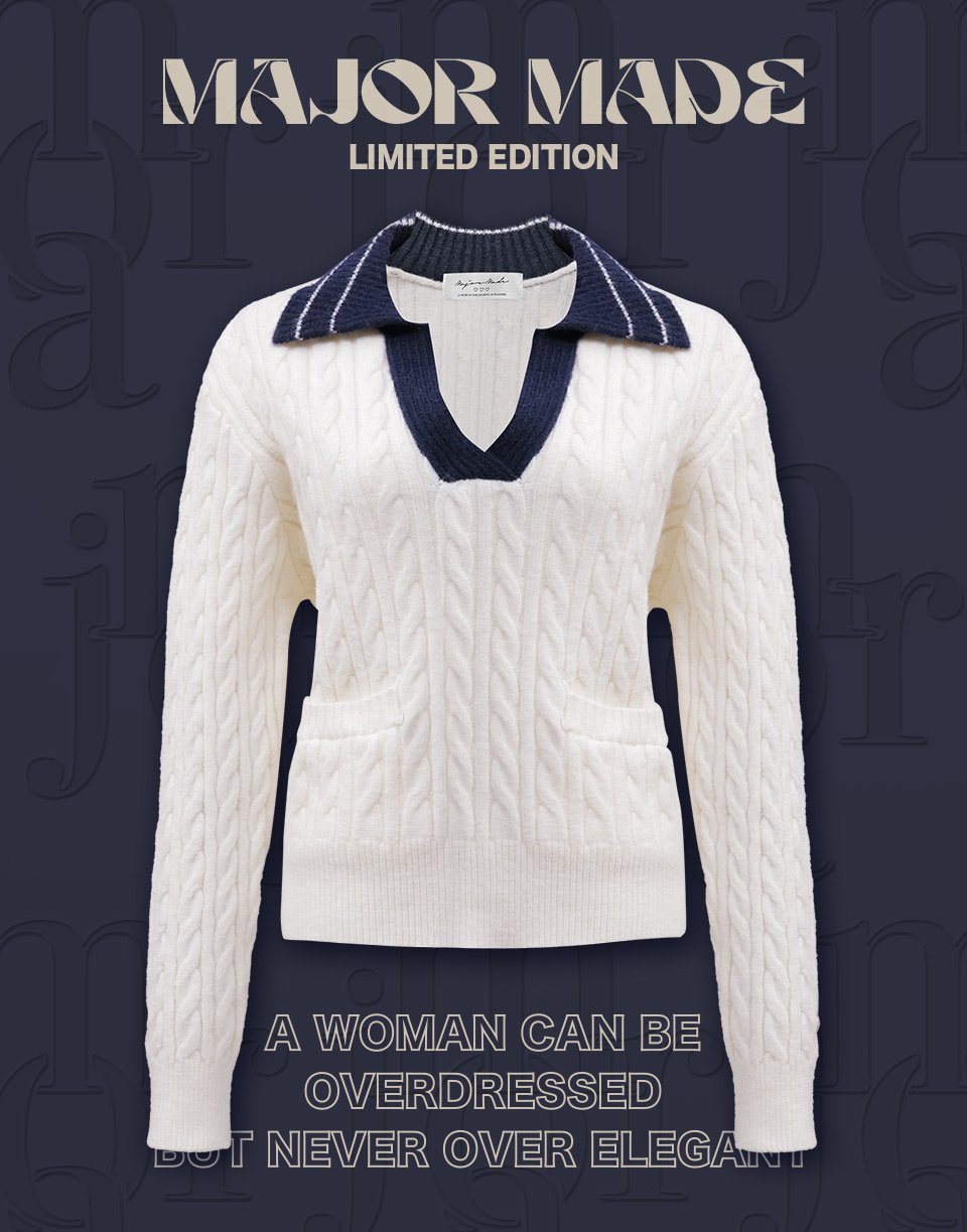 麻花針織拼色翻領上衣