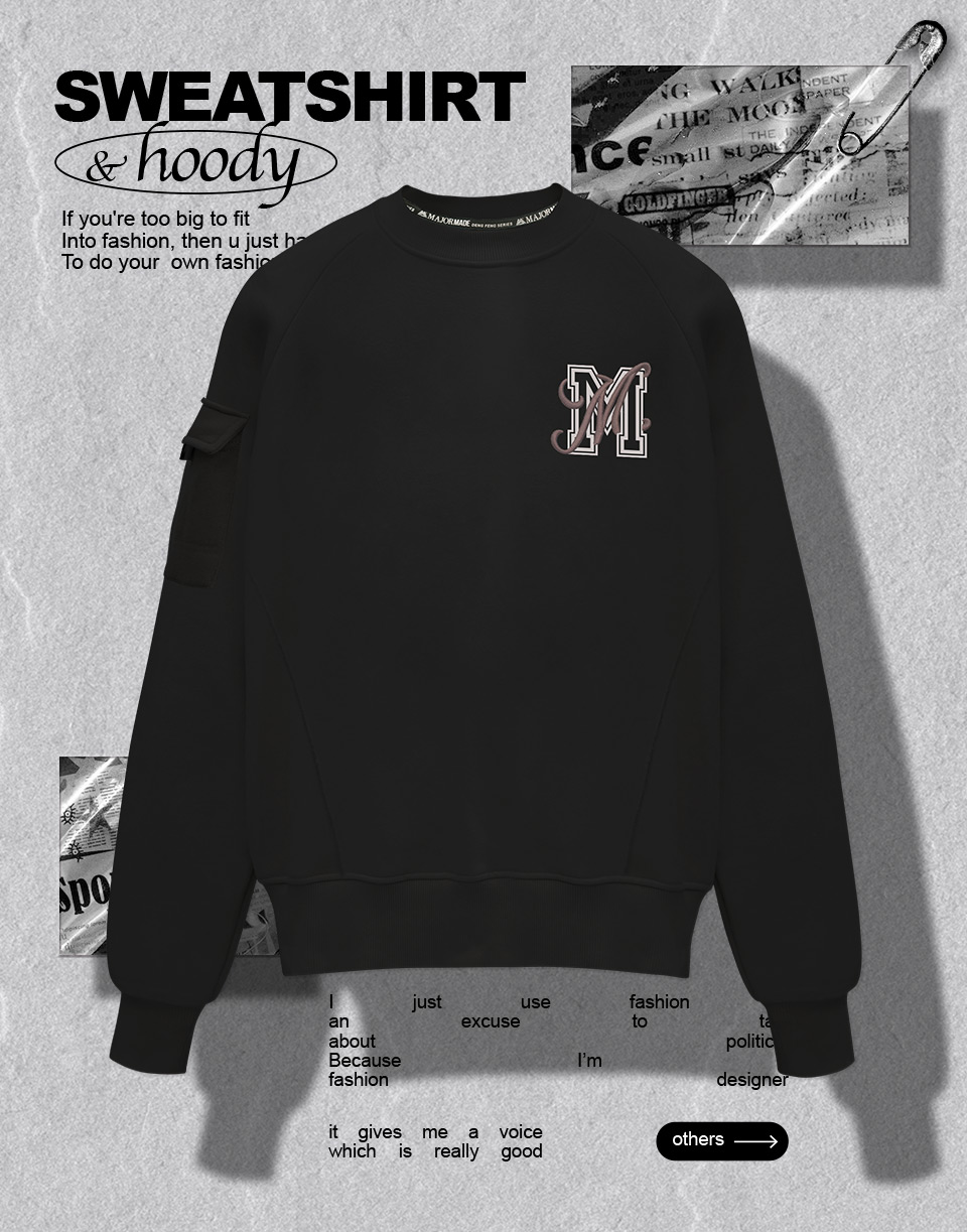 工裝感手袖口袋M刺繡大學T
