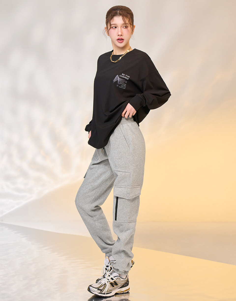 多口袋造型內刷毛棉褲