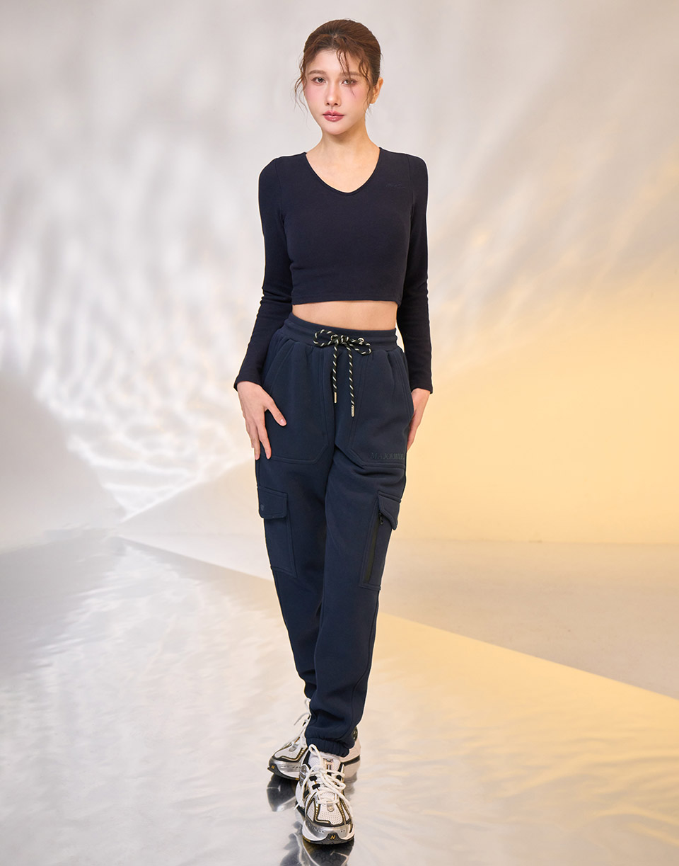 多口袋造型內刷毛棉褲