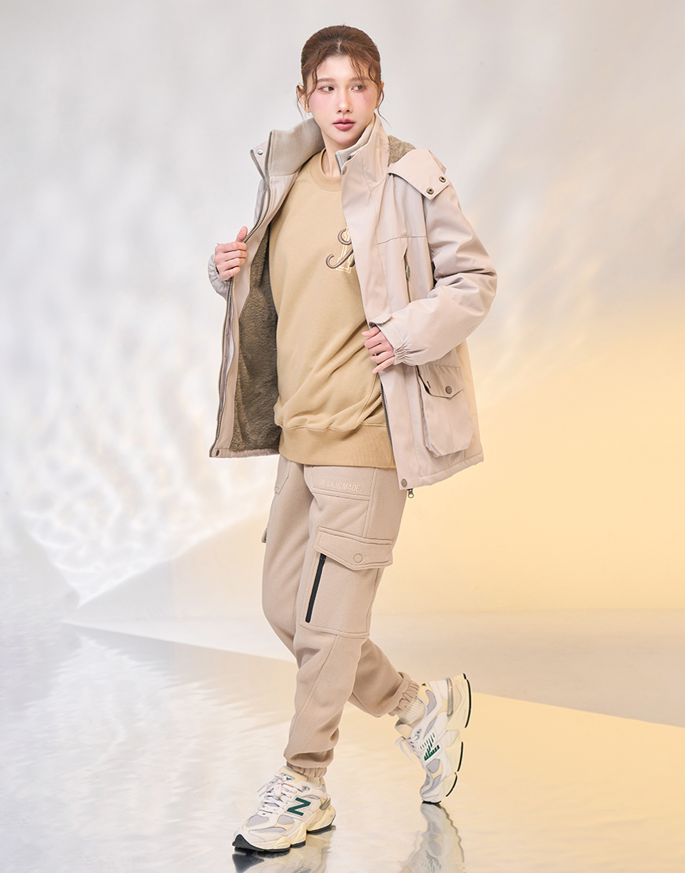 多口袋造型內刷毛棉褲