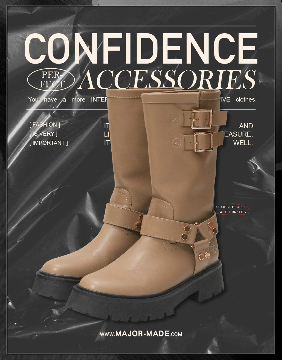 Major雙釦帶厚底中筒軍靴