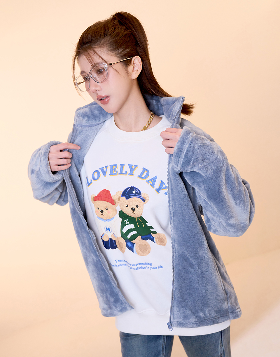 約會登峰熊厚磅數刷毛大學T