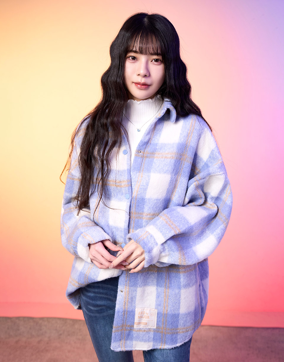 糖果色厚磅毛呢格紋襯衫外套