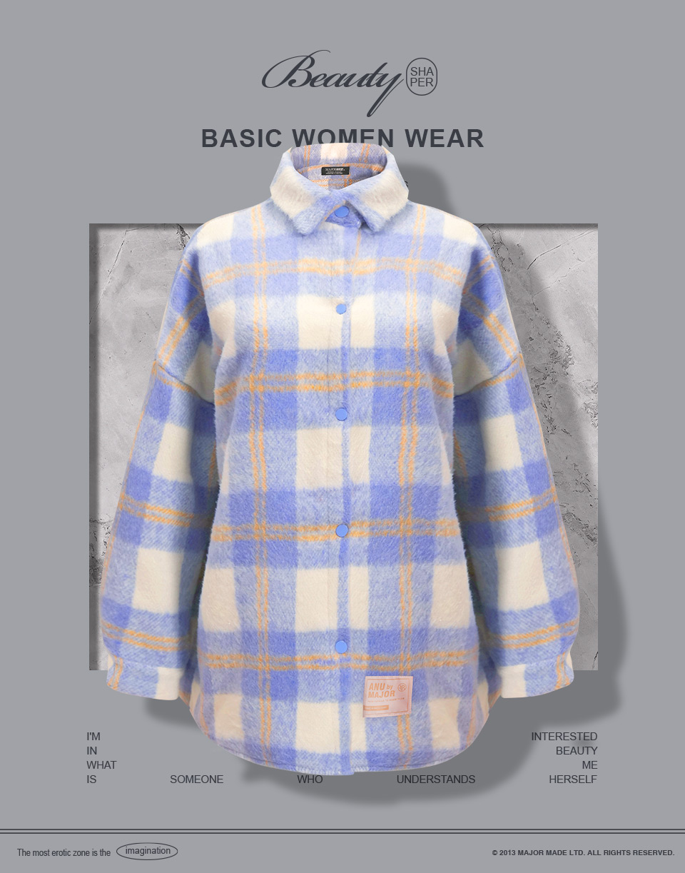 糖果色厚磅毛呢格紋襯衫外套