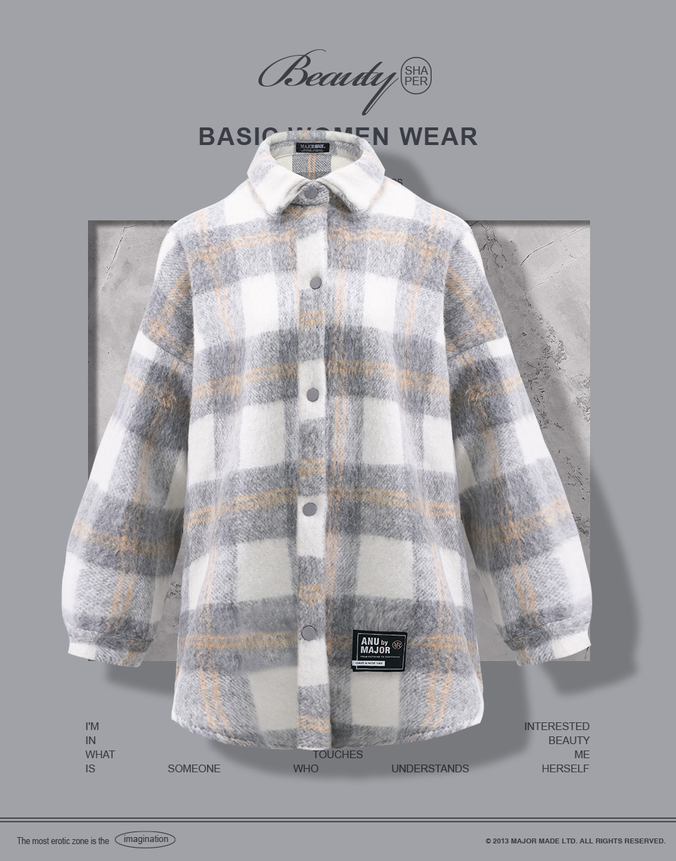 糖果色厚磅毛呢格紋襯衫外套