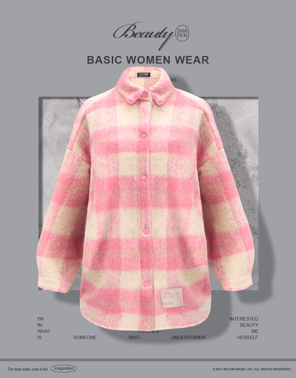 糖果色厚磅毛呢格紋襯衫外套