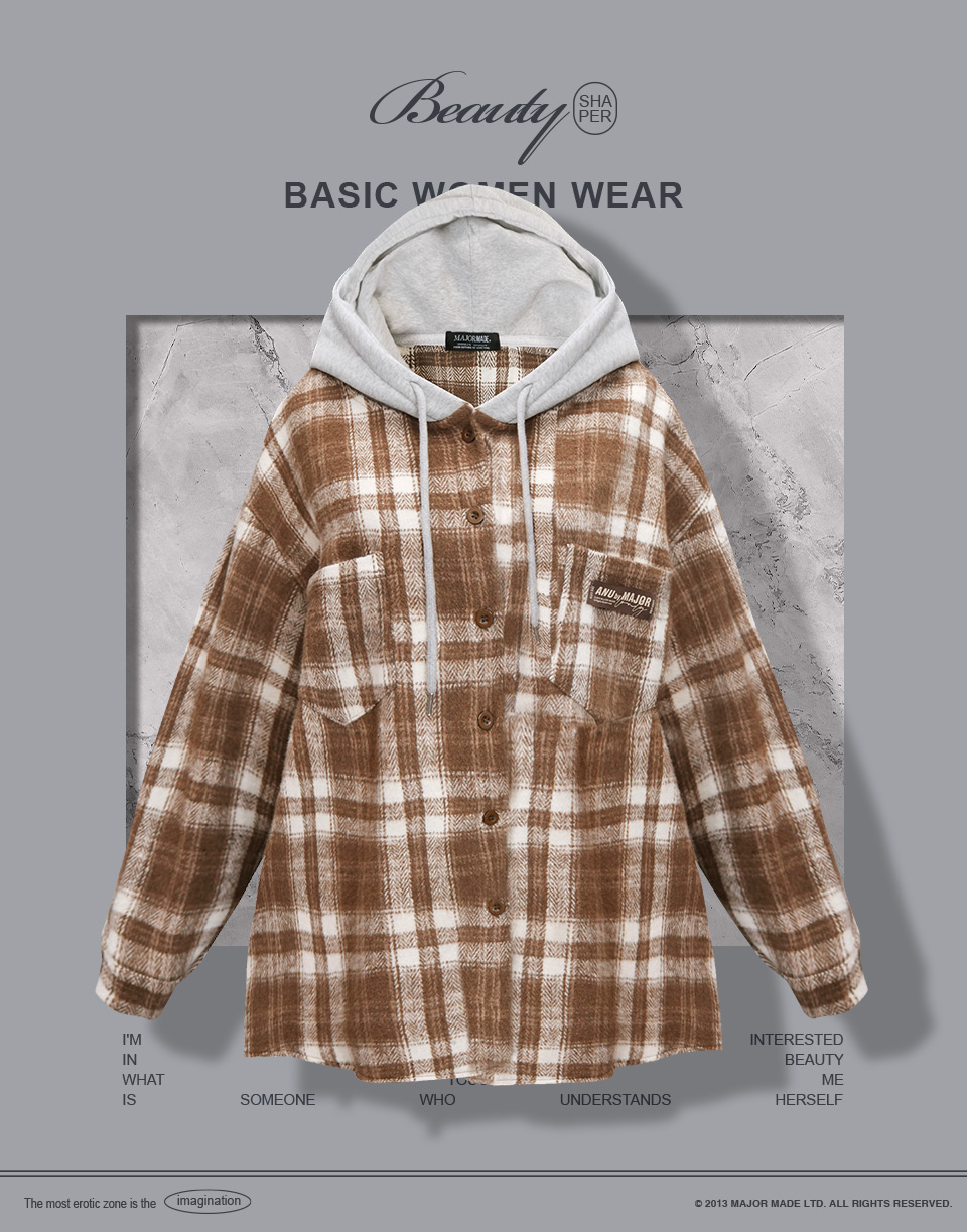 大口袋格紋襯衫連帽外套