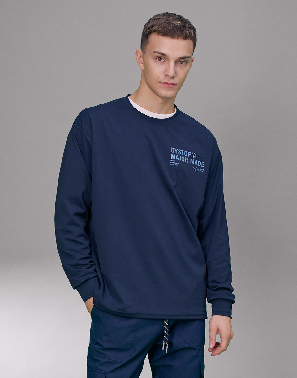 疊層草寫字彈力機能長T