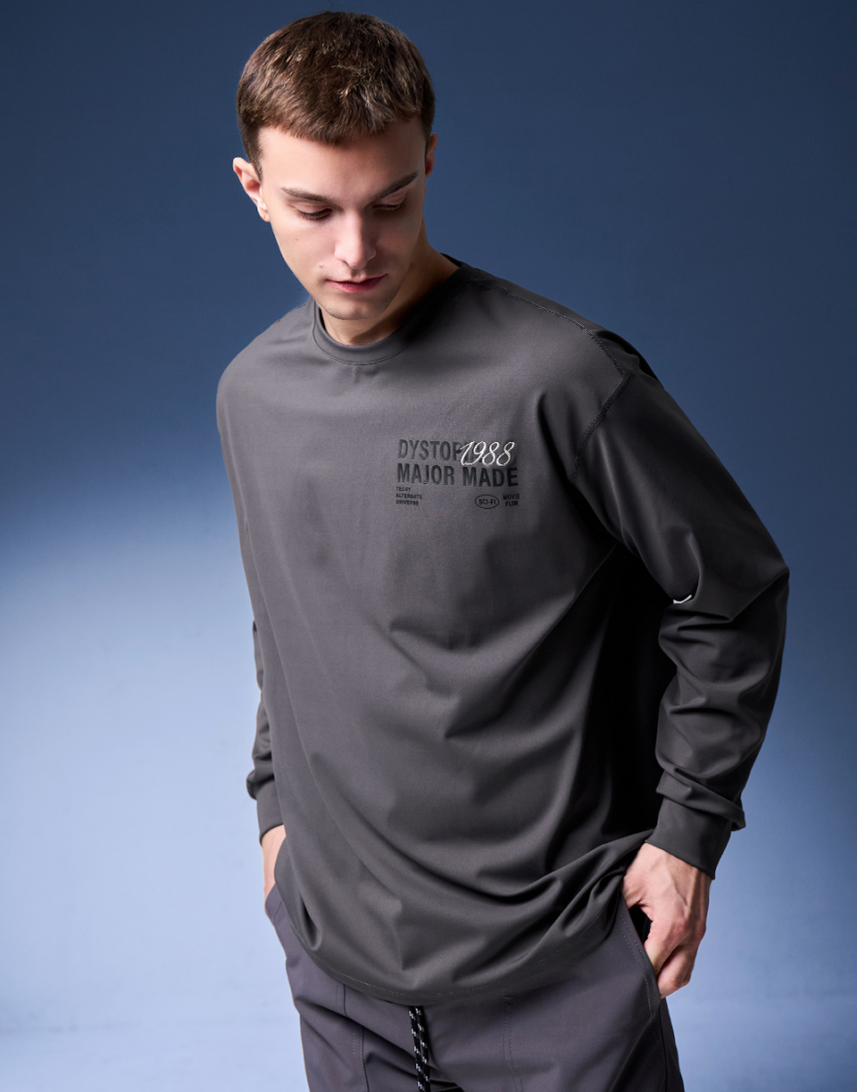 疊層草寫字彈力機能長T