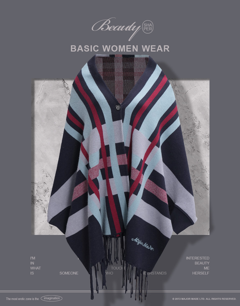 質感格紋手袖披肩