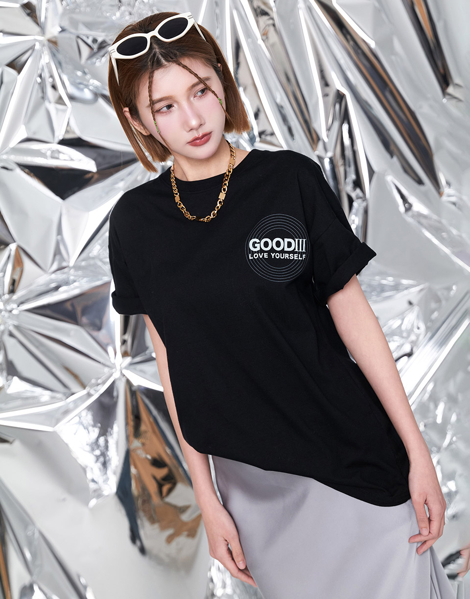 唱盤文字厚膠印短TEE