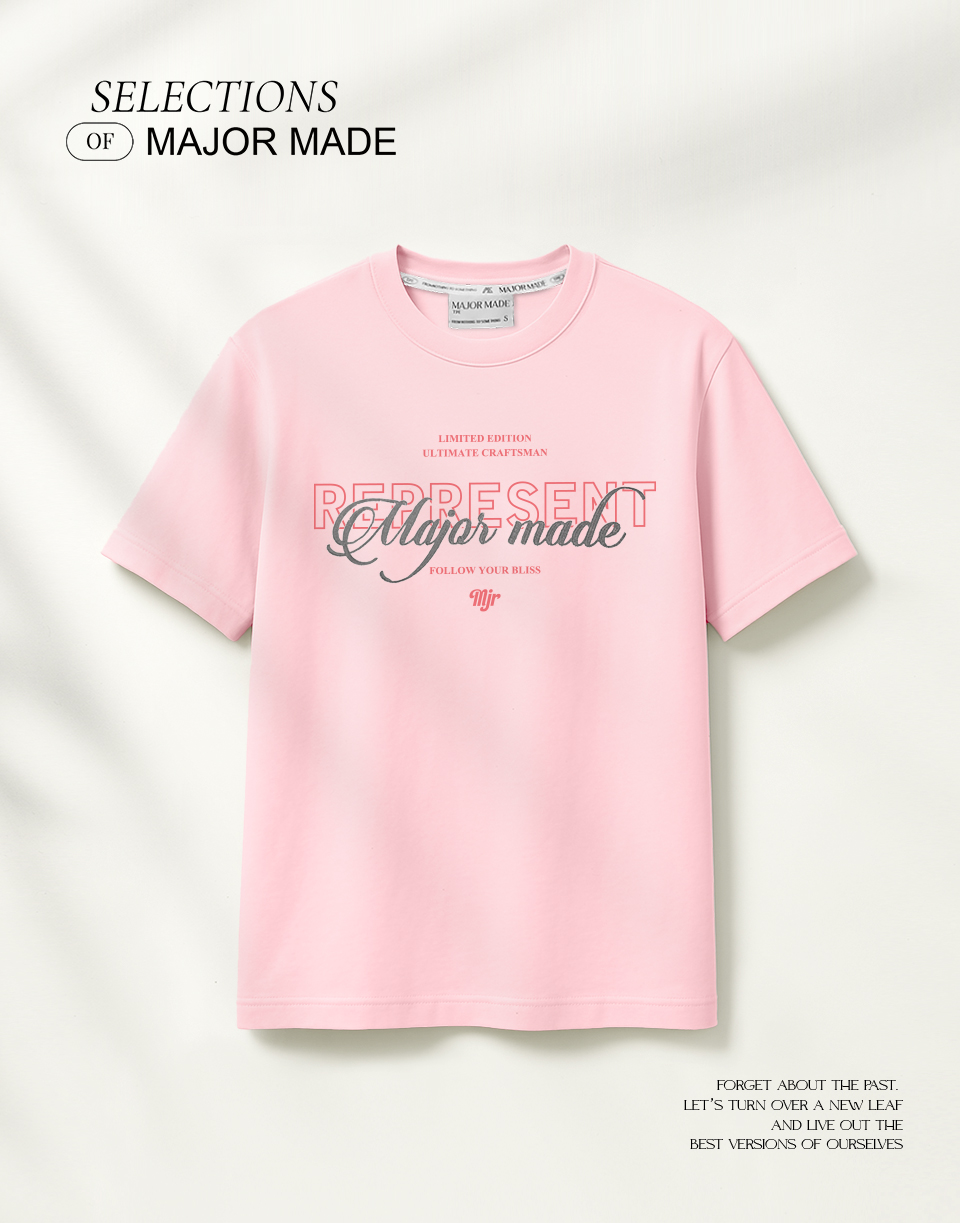 美式草寫鏈目繡短T