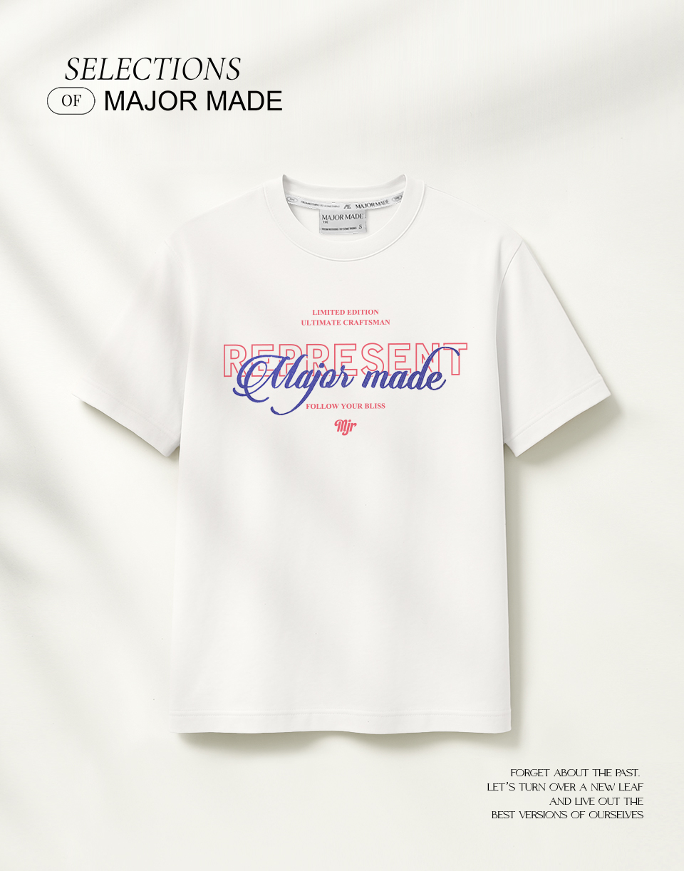 美式草寫鏈目繡短T