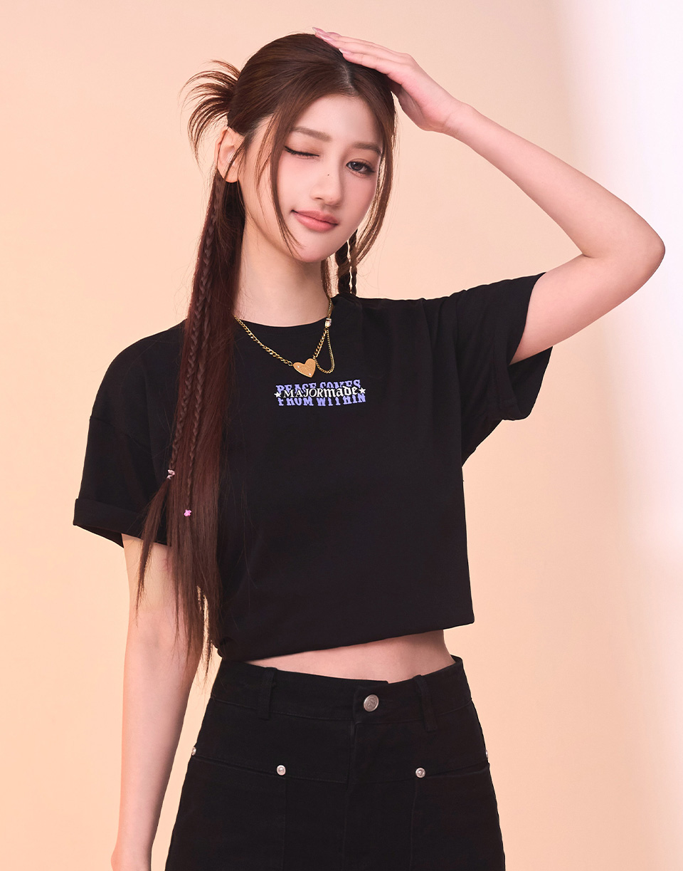 復古撞色厚版膠短T