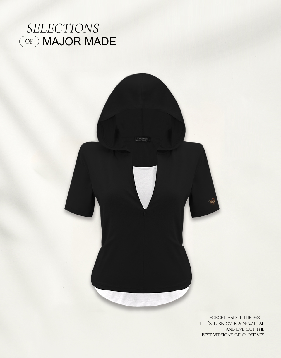 假兩件連帽彈力上衣