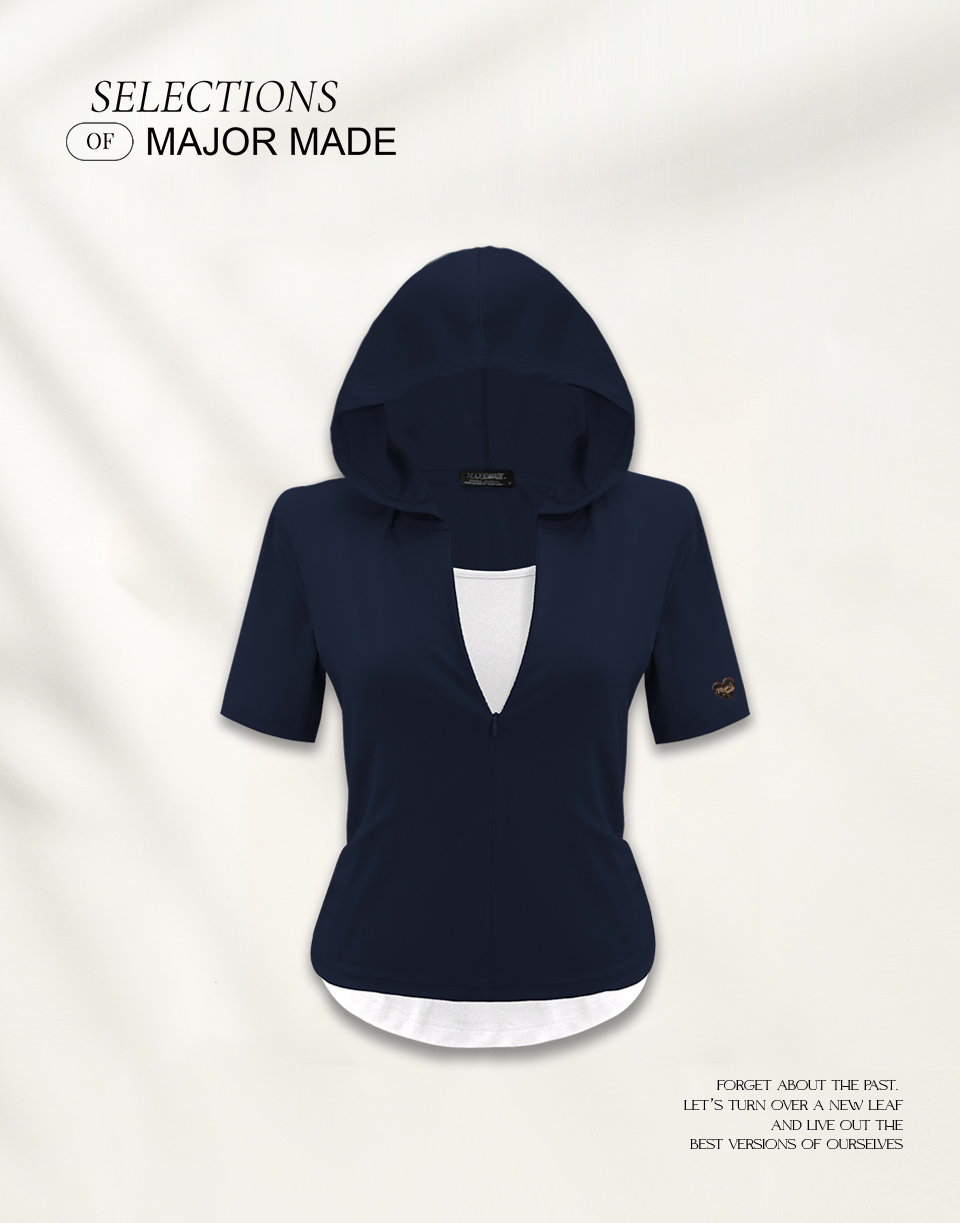 假兩件連帽彈力上衣