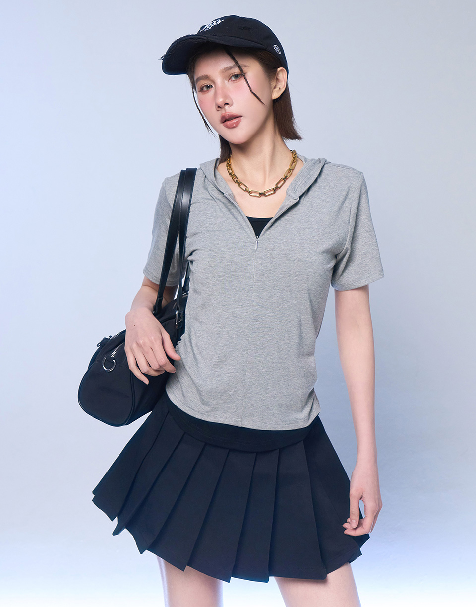 假兩件連帽彈力上衣