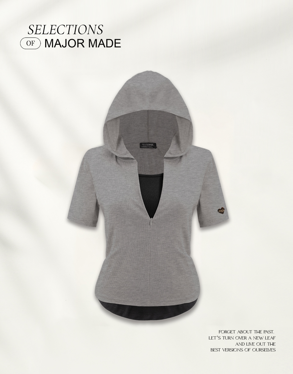 假兩件連帽彈力上衣