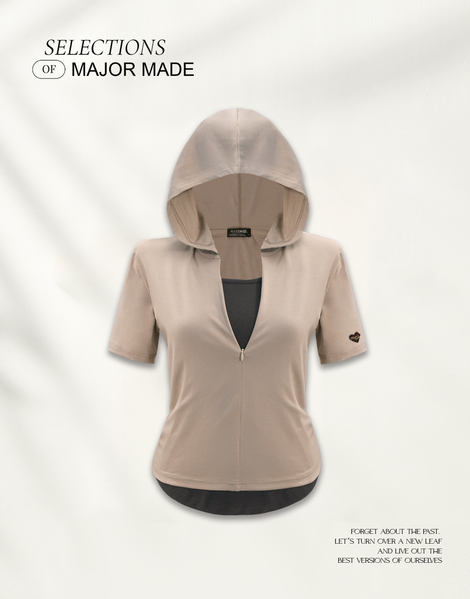 假兩件連帽彈力上衣