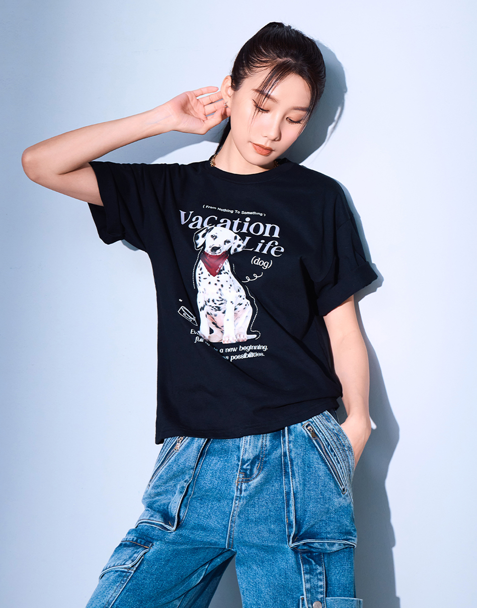 大麥町狗假期印花短T