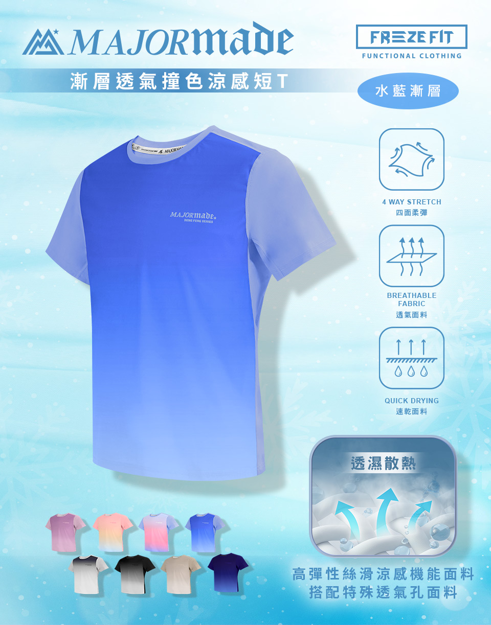漸層透氣撞色涼感短T