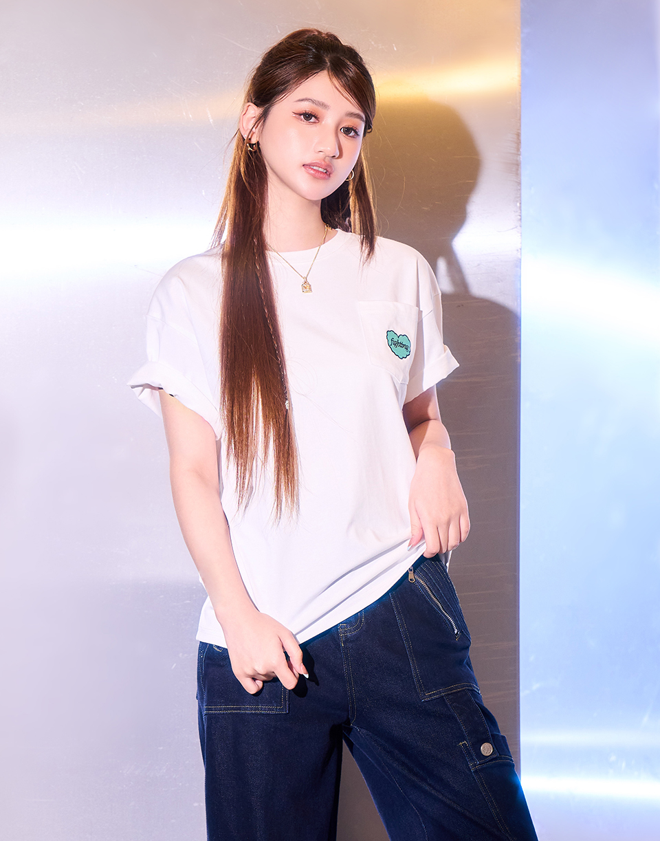 登峰小熊棋盤格刺繡口袋T