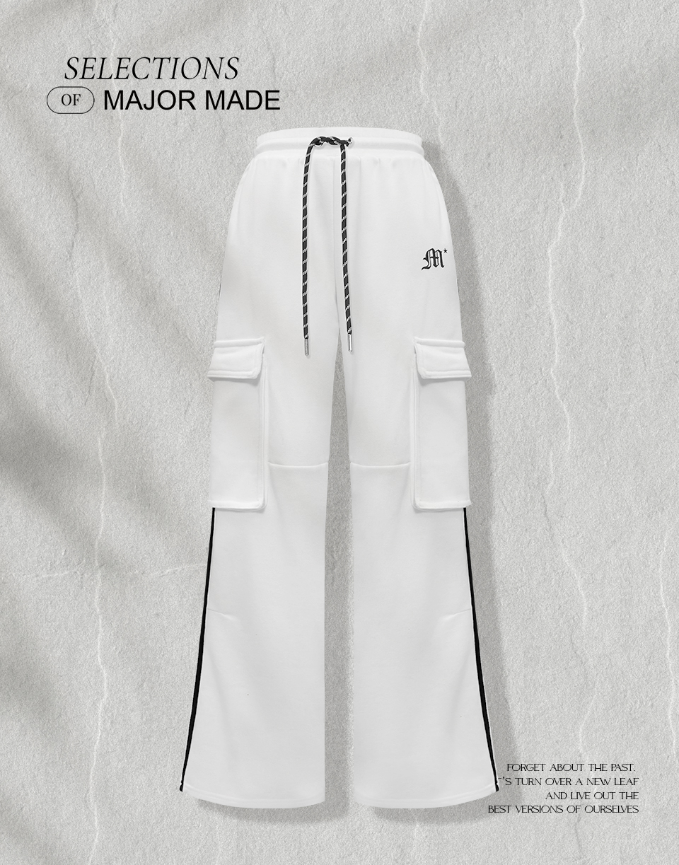 工裝M字雙口袋棉寬褲