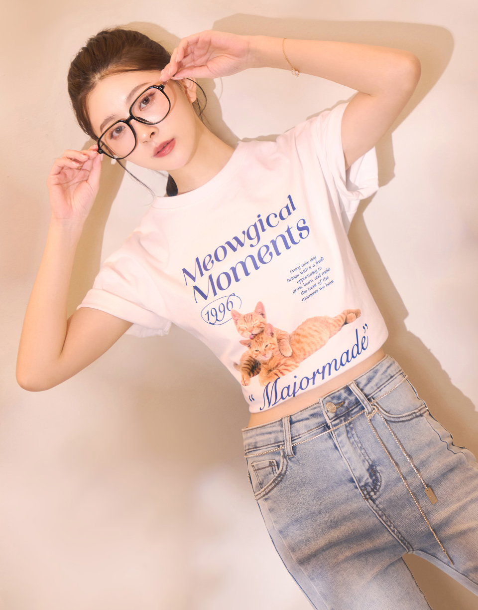 兩隻橘貓賣萌理毛印花短T
