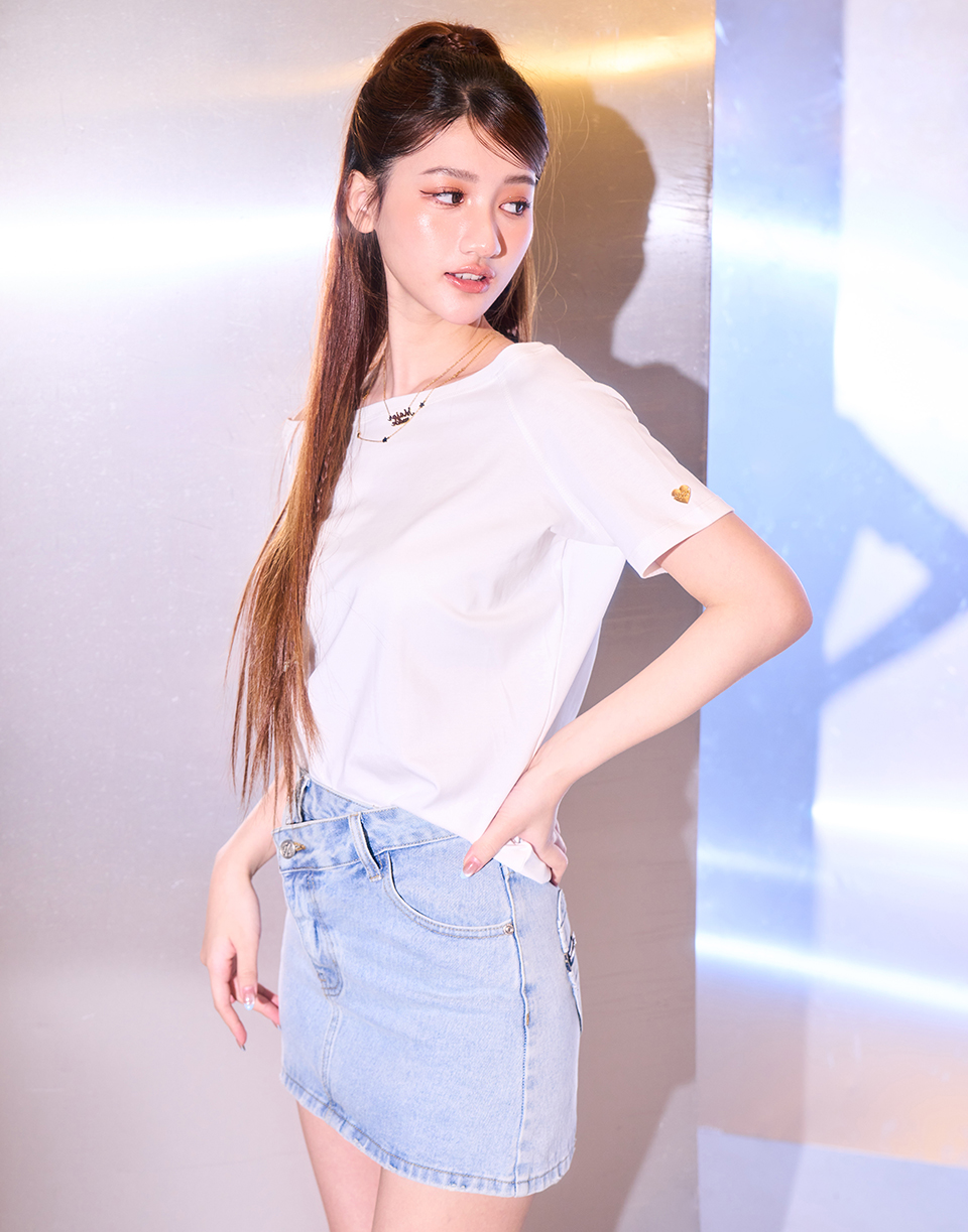 兩穿愛心彈力造型短T'
