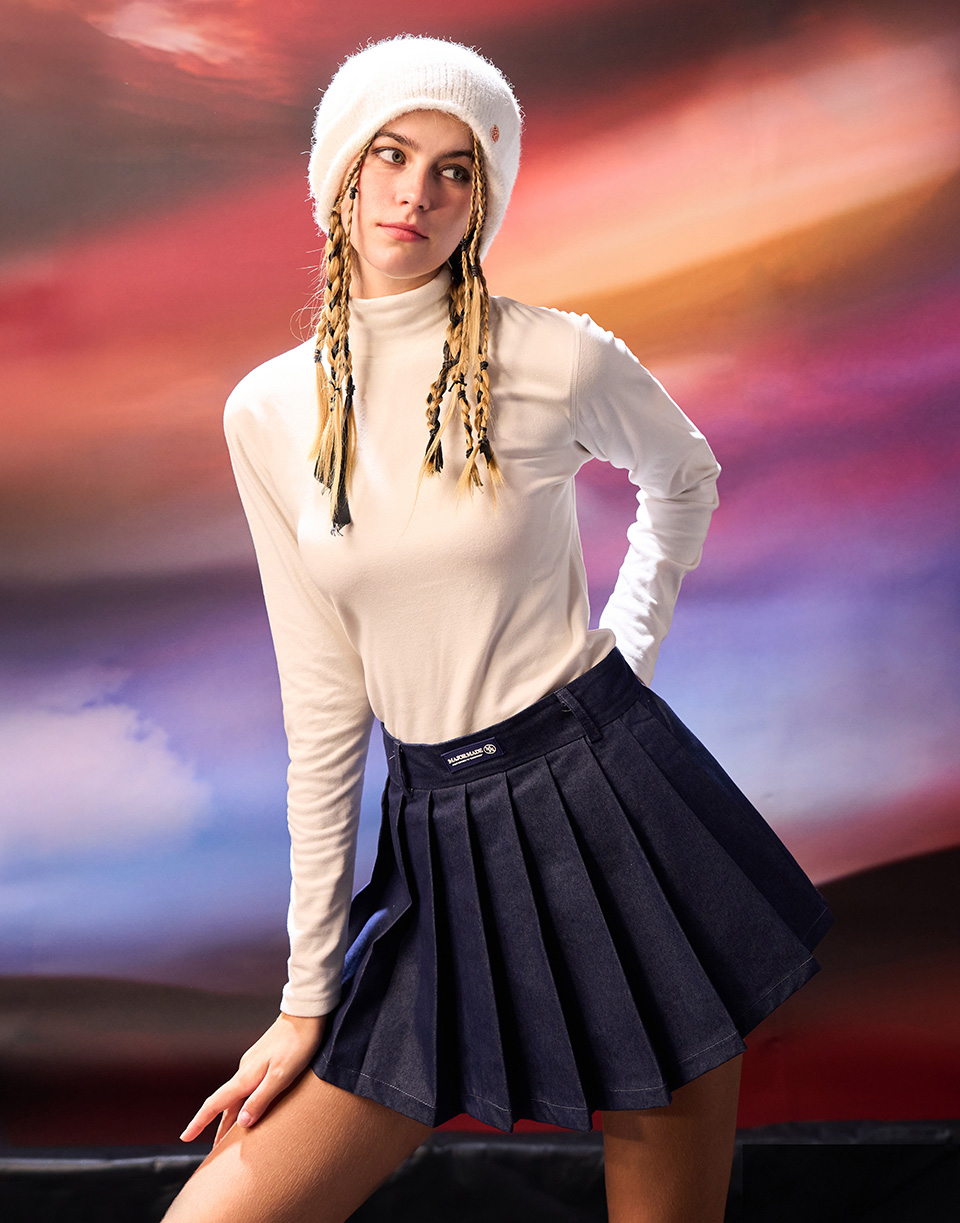 經典甜酷學院百褶裙'