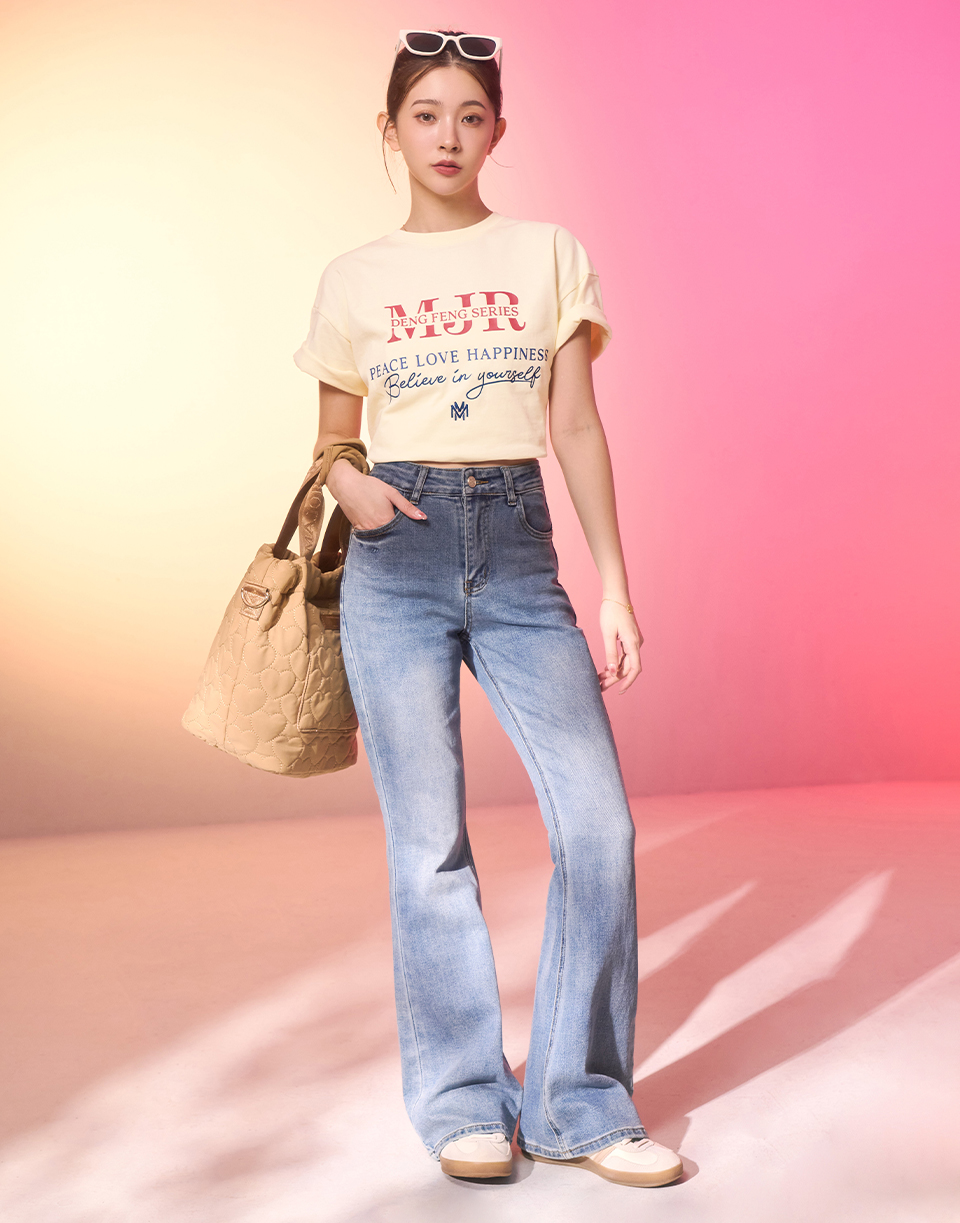 MJR凸膠雙疊字刺繡短T